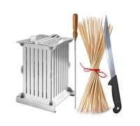 Stainless Steel Skewer Cube Kit 56 pcs - Includes Knife & 70 Bamboo Skewers - Easy to Clean, Removable Parts - Perfect for Arrosticini, Kebab, Souvlaki, Meat & Fish Skewers