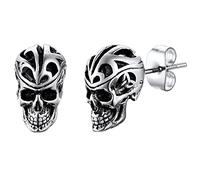 Stainless Steel Skull Stud Earrings, Gothic Style Skull Head with Celtic Knot Ear Studs, Punk Biker Earring for Man Boys