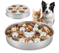 Stainless Steel Slow Feeder Dog Bowl, 21.8cm Double Side Metal Dog Food Bowls for Medium and Large Dogs, Non Slip Anti-Gulping Bloat Stop Pet Bowl for Fast Eaters, Dishwasher Safe