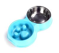 Stainless Steel Slow Feeder Dog Bowl - Double Anti-Choke & Non-Tip Design, UK Pet Bowl with Non-Slip Base for Fast Eaters, Durable Cat/Dog Dish for Portion Control & Digestive Health(Blue-M)