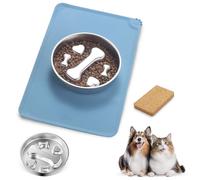 Stainless Steel Slow Feeder Dog Bowls - Non-Slip Metal Dog Bowl for Large & Medium Breeds, Puppy Puzzle Feeder - 2 Cup Capacity for Small to Big Pets - Durable Slow Feed Dog & Cat Food Dish with Mat