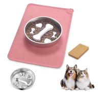 Stainless Steel Slow Feeder Dog Bowls - Non-Slip Metal Dog Bowl for Large & Medium Breeds, Puppy Puzzle Feeder - 2 Cup Capacity for Small to Big Pets - Durable Slow Feed Dog & Cat Food Dish with Mat