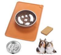 Stainless Steel Slow Feeder Dog Bowls - Non-Slip Metal Dog Bowl for Large & Medium Breeds, Puppy Puzzle Feeder - 2 Cup Capacity for Small to Big Pets - Durable Slow Feed Dog & Cat Food Dish with Mat