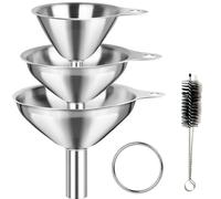 Stainless Steel Small Funnel, 3Pcs Mini Funnels Stainless Steel Funnels Kitchen Set with Cleaning Brushes,Multi-use No Spilling Food Grade Funnel for Essential Oil, Spices, Flask, Perfume.