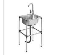 Stainless Steel Small Sink Kitchen Basin with Stand, Home Simple Laundry Sink With Faucet, Ready Practical Freestanding Vanity Multipurpose Sink, Commercial Sink for Laundry / Backyard / Garage ( Colo