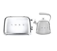(Stainless Steel) Smeg Retro Bundle | WKF01 Whistling Stovetop Kettle & TSF01 2-Slice Toaster Set
