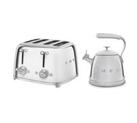 (Stainless Steel) Smeg WKF01 Whistling Stovetop Kettle & TSF03 4-Slice Toaster Bundle