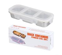 Stainless Steel Snack Boxes, Microwaveable Stainless Steel Lunch Box Portable Food Storage Boxes with 2 or 3 Compartments for Kids & Adults(Silver 3Compartment)