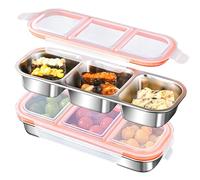 Stainless Steel Snack Containers for Match Day,3 Compartments Metal Snack Pack Box with Lids, Kid's Divided Food Storage Containers Sauce Cups for Football,Game Night Travel, School,Leak-Proof(2 Pack)