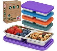 Stainless Steel Snack Pots, Silicone Lids, 400 mL, 4 Pack, Colour Pop | Everusely 2 Compartment Food Tins, Leakproof, Dishwasher Safe, Reusable BPA Free, 20x11x4.2 cm, Food Storage Containers