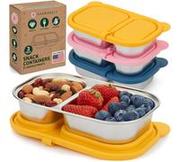 Stainless Steel Snack Pots with Lids - 2 Compartment, 400 mL 3 Pack, Berry - Reusable Meal Prep Grab On The Go Lunchboxes/Tiffin Boxes for Travel, Camping, Food Storage - Divided Container