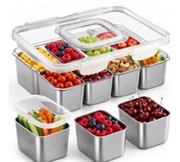 Stainless Steel Snackle Box Container - 8 Compartment Divided Serving Tray | Reusable Clear Portable Snack Containers with Lid and Handle, Platters Storage Organizer for Snacks Fruit Candy Veggie Nuts