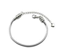 Stainless Steel Snake Chain Charm Bracelet, 3mm Silver DIY Jewelry for Women & Men, Fits Most Beads & Pandora Charms, 5-10 Inches, 8.6 inch, Stainless Steel, no gemstone