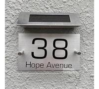 Stainless Steel Solar Address Sign - Auto LED Illuminated House Numbers, Weatherproof, Easy Customization(M)