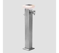 Stainless Steel Solar LED Lighted Garden Water Column, 60cm Outdoor Dual Faucet Hydrant - Freeze-Proof Vertical Yard Decoration (Silver)