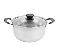 Stainless Steel Soup Pot with Glass Lid - 18.5cm Milk Pan for Stovetop Cooking, Dish Stew Saucepan Compatible with Gas, Induction, Oven(Two Handle)
