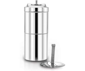 Stainless Steel South Indian Filter Coffee Maker 200 ml - Traditional Drip Coffee Brewer with Double Layer Filter - Reusable Decoction Maker for Authentic Indian Filter Coffee