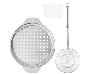 Stainless Steel Spaetzle Maker Lid with Scraper Practical Spider Strainer Skimmer Spoon Pasta Strainer Traditional German Egg Noodle Maker Pan Pot Spaghetti Strainer for Home Kitchen Cooking