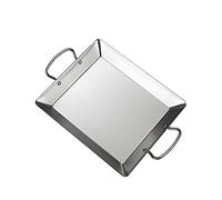 Stainless Steel Spanish Paella Pan Dry Pot Lobster Plate Seafood Pot with Double Handle Serving Platter Snack Dish Sushi Bowl Flat Bottom Wok for Home Restaurant Commercial, 3 Size (Silver Medium)
