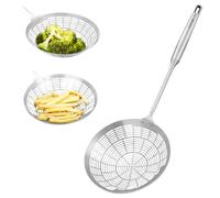 stainless steel spider strainer scoop for deep wok fat straining spoon, slotted ladle with holes,kitchen cooking utensil mesh skimmer for frying,fryer,pasta,egg,food soup,oil and grease