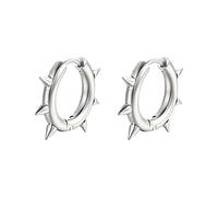 Stainless Steel Spike Hoop Earrings for Women Men Gold Silver Black Plated Punk Statement Gothic Rivet Awl Spike Circle Round Huggie Earrings for Party Festival Jewelry Gifts (Silver)
