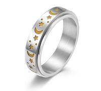 Stainless Steel Spinner Rings Moon and Star Fidget Stress Relieving Anxiety Rotate Ring,The Moon and Stars Accompanied By The Rotation Ring, Relieve Stress and Anxiety, Men and Women