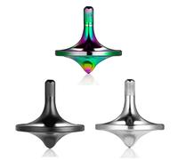 Stainless Steel Spinning Top, Well Made Metal Decompression Toy, Perfectly Balanced, Spin Smooth, Helps Relieve Stress and Anxiety, Effective Time-killing (3PCS Black+Silver+Iridescent/M)