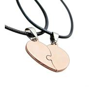 Stainless Steel Split Heart Couple Pendants, Matching Set with Engravable Surface, Available in Silver Black Gold Rose Gold, No Chain Included, One Size, Stainless Steel Wax Cord, Aquamarine