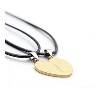 Stainless Steel Split Heart Couple Pendants, Matching Set with Engravable Surface, Available in Silver Black Gold Rose Gold, No Chain Included, One Size, Stainless Steel Wax Cord, Aquamarine