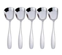 Stainless Steel Spoons, 5Pcs Square Head Spoons Thick Heavy Korean Style Soup Spoon, 6.69x1.73" Large Handle Ice Cream Dessert Spoon, Silver Minimalist
