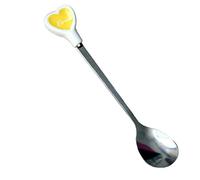 Stainless Steel Spoons Ceramics Heart Shape Decor Reusable Teaspoon for Coffee Tea Mixing Sugar Ice Cream Stir Bar Serving Utensils Salad Spoons 1pc Yellow