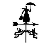 Stainless Steel Spray Painted Woman Holding Umbrella Shape Weathervane 3D Metal Roof Mount Weather Vane Art Stake Classic Style Wind Direction Ornament for Lawn Garden Barn Yard Black