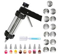 Stainless Steel Spritz Cookie Press Set, Cookie Press Gun Kit with 8 Piping Tips and 13 Discs, Cookie Bazooka for DIY Maker and Decorating Baking Supplies