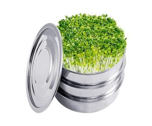 Stainless Steel Sprouting Kit - 7.8" 3-Stackable Mesh Sprouting Trays With Base And Lid, Microgreens Sprouting Tray Kit For The Growth Of Mung Bean, Alfalfa, Wheat Grass