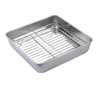 Stainless Steel Square Baking Pan, 430 Food-Grade Deep Tray With Wire Rack, Electropolished Rust Resistant For Baking Steaming Draining And Storage, Stackable Kitchen Tool(24)
