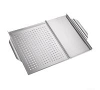 Stainless Steel Square BBQ Tray 45x30.7cm, Outdoor Cooking Plate for Camping Picnics Backyard Grilling, Easy to Clean Silver Barbecue Accessory