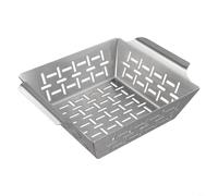 Stainless Steel Square Grill Basket for BBQ, Nonstick Vented Grilling Pan for Vegetables Shrimp Meat, Dishwasher Safe Barbecue Tool Silver 35x31cm(large)