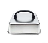 Stainless Steel Square Steak Cover 26cm with Handle for Even Heat Retention and Smoke Flavour - for ideal Basting Lid for Charcoal Grill BBQ Garden Party Cooking Silver(21CM)