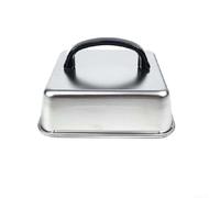 Stainless Steel Square Steak Cover 26cm with Handle for Even Heat Retention and Smoke Flavour - for ideal Basting Lid for Charcoal Grill BBQ Garden Party Cooking Silver(16CM)