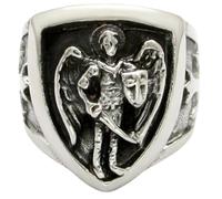 Stainless Steel St. Michael Archangel Ring for Men Vintage Cross Shield Design Fashion Jewelry Gift