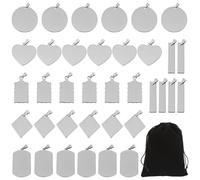 Stainless Steel Stamping Blanks, 36 Pcs Large Charms Tag Pendants, Multiple Shapes Including Round, Heart, Diamond, Set with Black Velvet Bag, for DIY Jewelry Making
