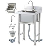Stainless Steel Stand Alone Sink Commercial Sink Single Bowl Utility Sink Faucet Included for Laundry Garage Indoor Outdoor,Restaurant Catering Industrial Kitchen Sink,60cm