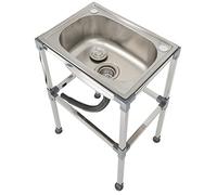 Stainless Steel Stand Alone Sink Freestanding Outdoor Sink with Bracket Sink Kitchen Sink Single Bowl Hand Wash Sink for Laundry Garage Indoor Outdoor, depth18cm (52x38x75cm)
