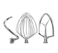 Stainless Steel Stand Mixer Attachments 3-Piece for KitchenAid 7 Qt Tilt Head Stand Mixer. Includes 20 Wire Whisk, Flat Beater, Dough Hook for KitchenAid 7 Qt Mixer Bowl