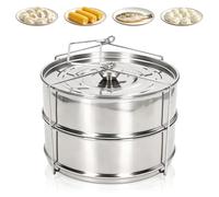 Stainless Steel Steam Pot, 2 Tier Stackable Steaming Pot Cookware with Lid, Stackable Steamer Insert Pans Steamer Cooker Pot Set Cook Food Pressure Pot Accessories for Kitchen Cooking