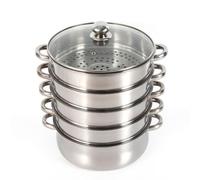 Stainless Steel Steamer 5 Litre Slow Cooker Simultaneously Steaming and Cooking with Glass Lid for Induction Cooker Gas Stove (26 cm)