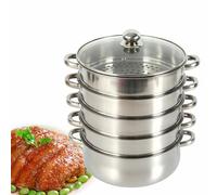 Stainless Steel Steamer Cooker 5 Tier 26cm/28cm Steamer Cooking Pot Set Steamer Pan Cook Food Pot Set Steamer Cooking Pot Stainless Steel Steamer Pans 5 Tier with Glass Lid (26cm)