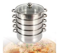 Stainless Steel Steamer Cooker 5 Tier 26cm/28cm Steamer Cooking Pot Set Steamer Pan Cook Food Pot Set Steamer Cooking Pot Stainless Steel Steamer Pans 5 Tier with Glass Lid (28cm)