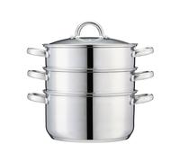 Cooks Professional 3 Tier Stainless Steel Steamer Pan | X-Large Veg Steaming Cooker Pots with Glass Lid, Vent & Twin Handles | Suitable for All Hobs Inc Induction | Dishwasher Safe | 24cm Diameter