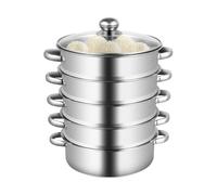 Stainless Steel Steamer Pot 26cm 28cm 30cm, Multi-Tier Food Steamer Cookware for Vegetables Seafood Soup, Heavy Duty Silver Steaming Pot with Lid, Induction & Gas Stove Compatible (26cm)